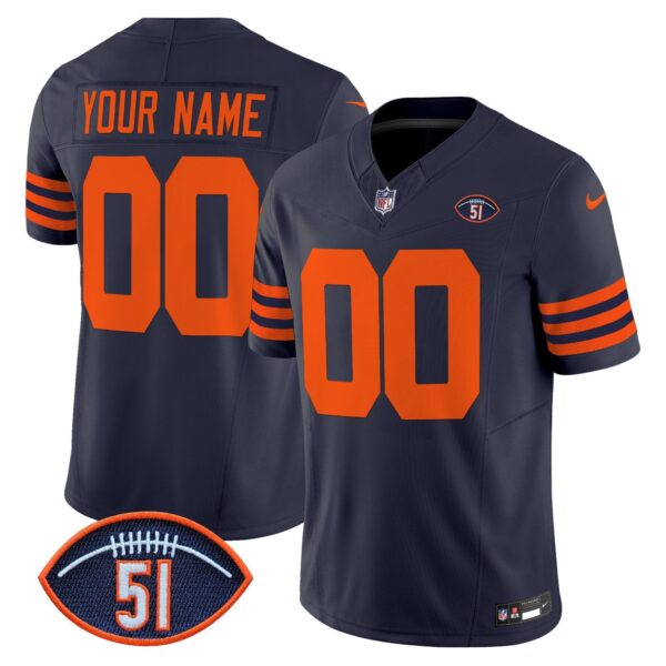 Chicago Bears Dick Butkus Patch Throwback Vapor Limited Custom Jersey – All Stitched – Navy Jersey