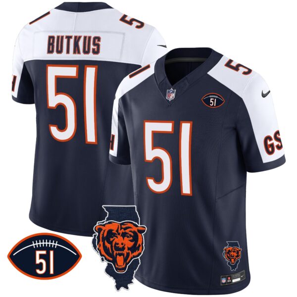 Bears Illinois Patch Vapor Jersey – All Stitched – Alternate – Dick Butkus Jersey
