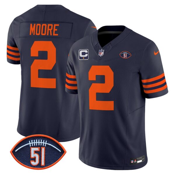 Chicago Bears Dick Butkus Patch Throwback Vapor Limited Jersey – All Stitched – Navy – D.J. Moore Jersey