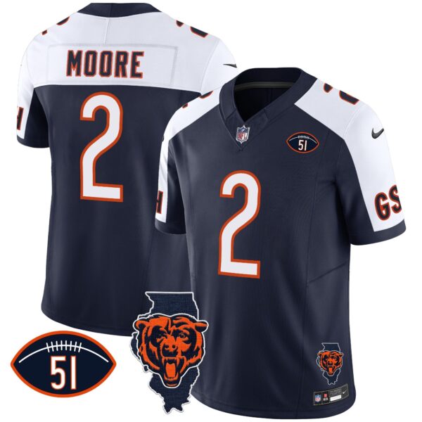 Bears Illinois Patch Vapor Jersey – All Stitched – Alternate – D.J. Moore Jersey