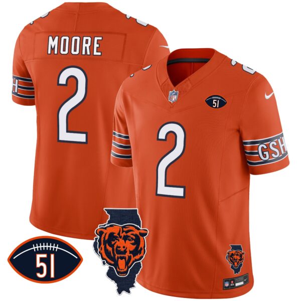 Bears Illinois Patch Vapor Jersey – All Stitched – Orange – D.J. Moore Jersey