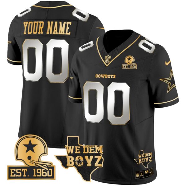 Cowboys Est. 1960 & We Dem Boyz Patch Gold Vapor Limited Custom Jersey V2 – All Stitched – Black Limited Jersey