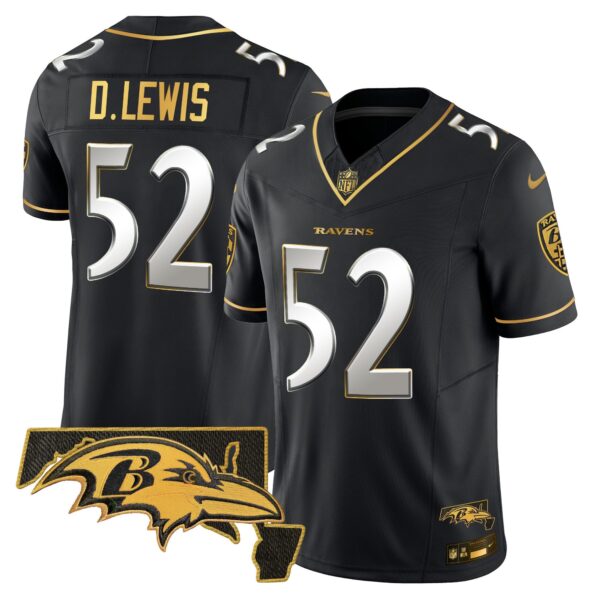 Ravens 2024 Gold Vapor Limited Jersey – All Stitched – Black Limited – Ray Lewis Jersey