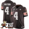 Browns #32 Jim Brown Memorial Patch Vapor Limited Jersey V2 – All Stitched – Brown – Deshaun Watson Jersey