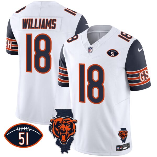 Bears Illinois Patch Vapor Jersey – All Stitched – Navy Sleeves – Caleb Williams Jersey