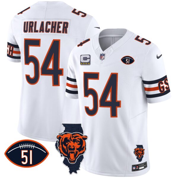 Bears Illinois Patch Vapor Jersey – All Stitched – White – Brian Urlacher Jersey