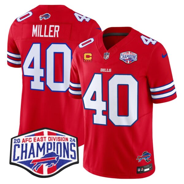 Bills 2024 AFC East Division Champions Vapor Limited Jersey – All Stitched – Red – Von Miller Jersey