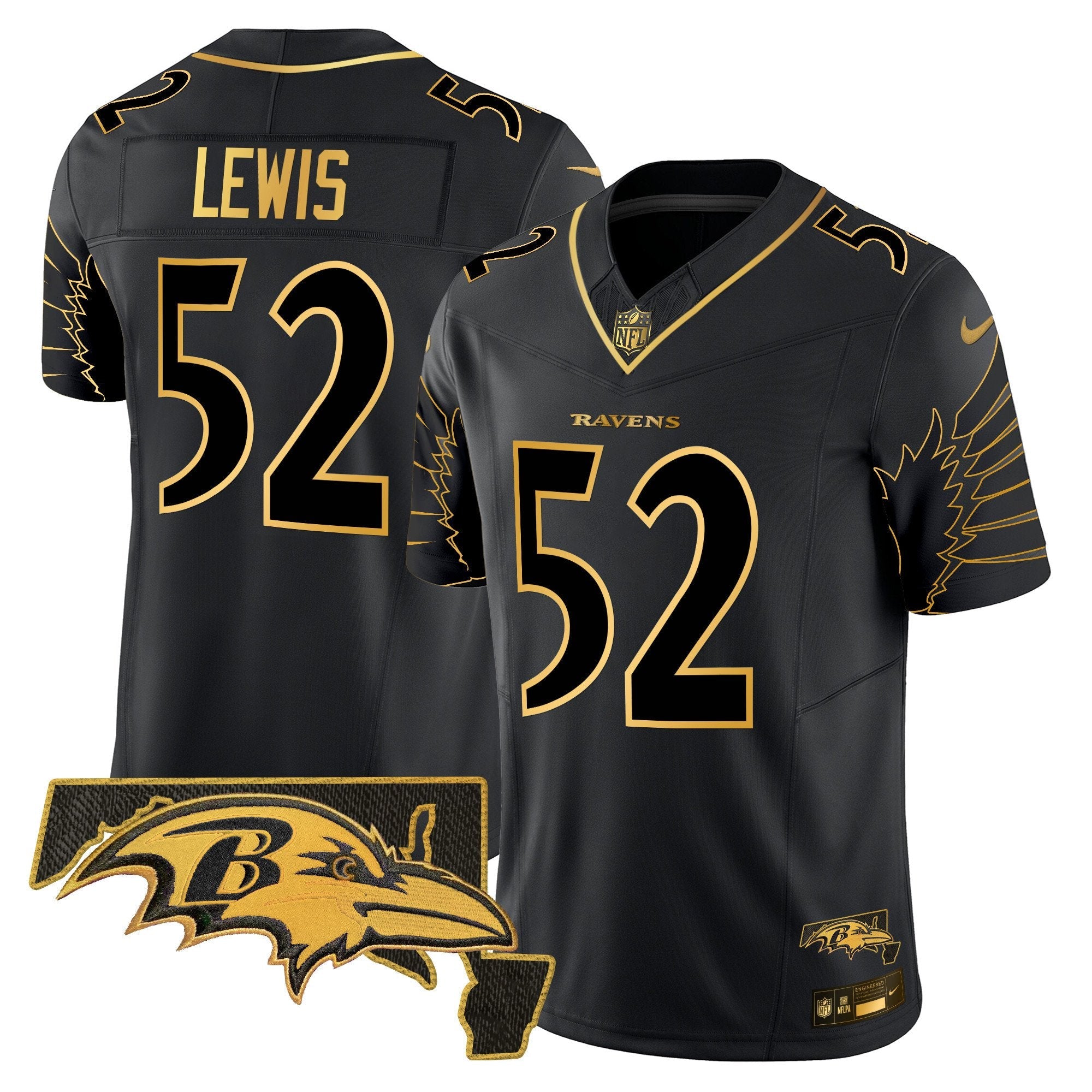 Ravens Maryland Patch Gold Vapor Limited Jersey V2 – All Stitched – Black Gold – Ray Lewis Jersey
