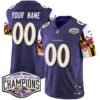 Ravens Maryland Flag 2024 AFC North Division Champions Patch Vapor Limited Custom Jersey – All Stitched – Purple Jersey