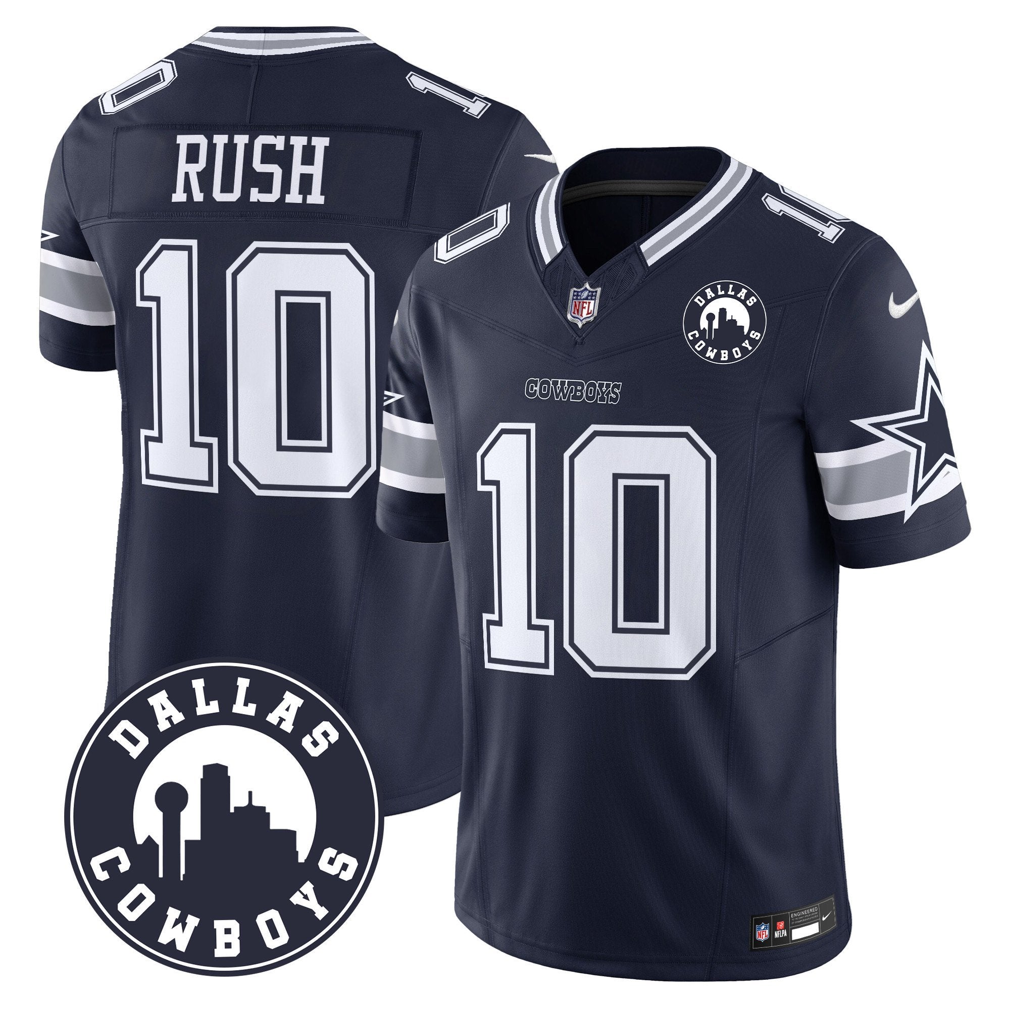 Cowboys “Dallas City” Patch Vapor Limited Jersey – All Stitched – Navy – Cooper Rush Jersey