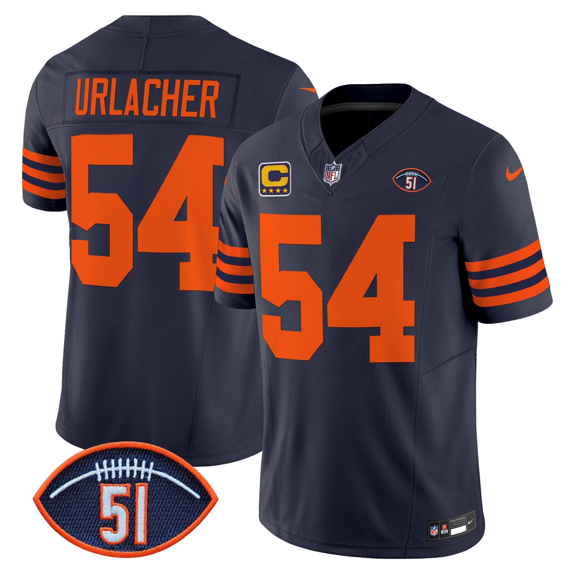Chicago Bears Dick Butkus Patch Throwback Vapor Limited Jersey – All Stitched – Navy – Brian Urlacher Jersey