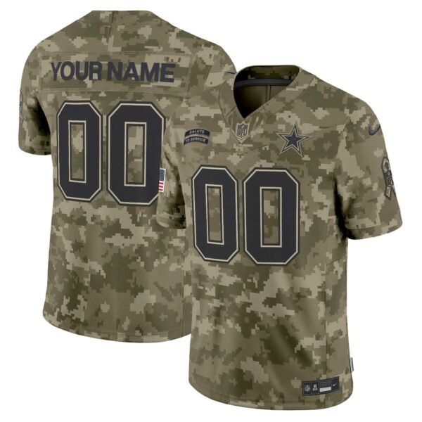 Dallas Cowboys 2024 Salute to Service Vapor Limited Custom Jersey – All stitched – Olive Camo Jersey