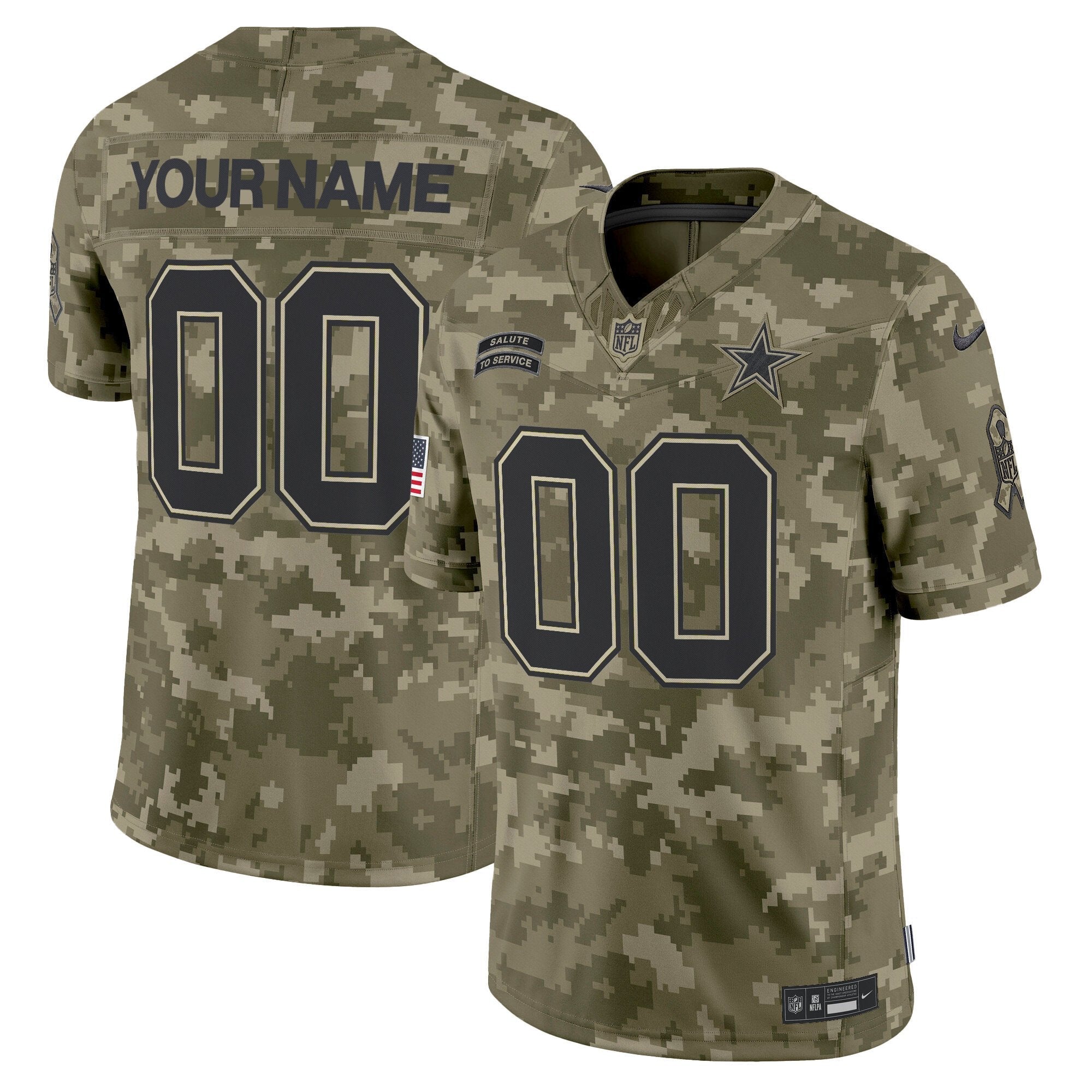 Dallas Cowboys 2024 Salute to Service Vapor Limited Custom Jersey – All stitched – Olive Camo Jersey
