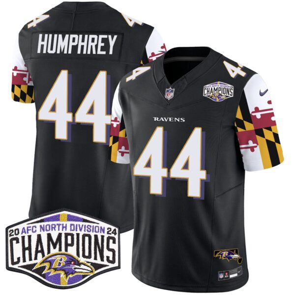 Ravens Maryland Flag 2024 AFC North Division Champions Patch Vapor Limited Jersey – All Stitched – Black – Marlon Humphrey Jersey