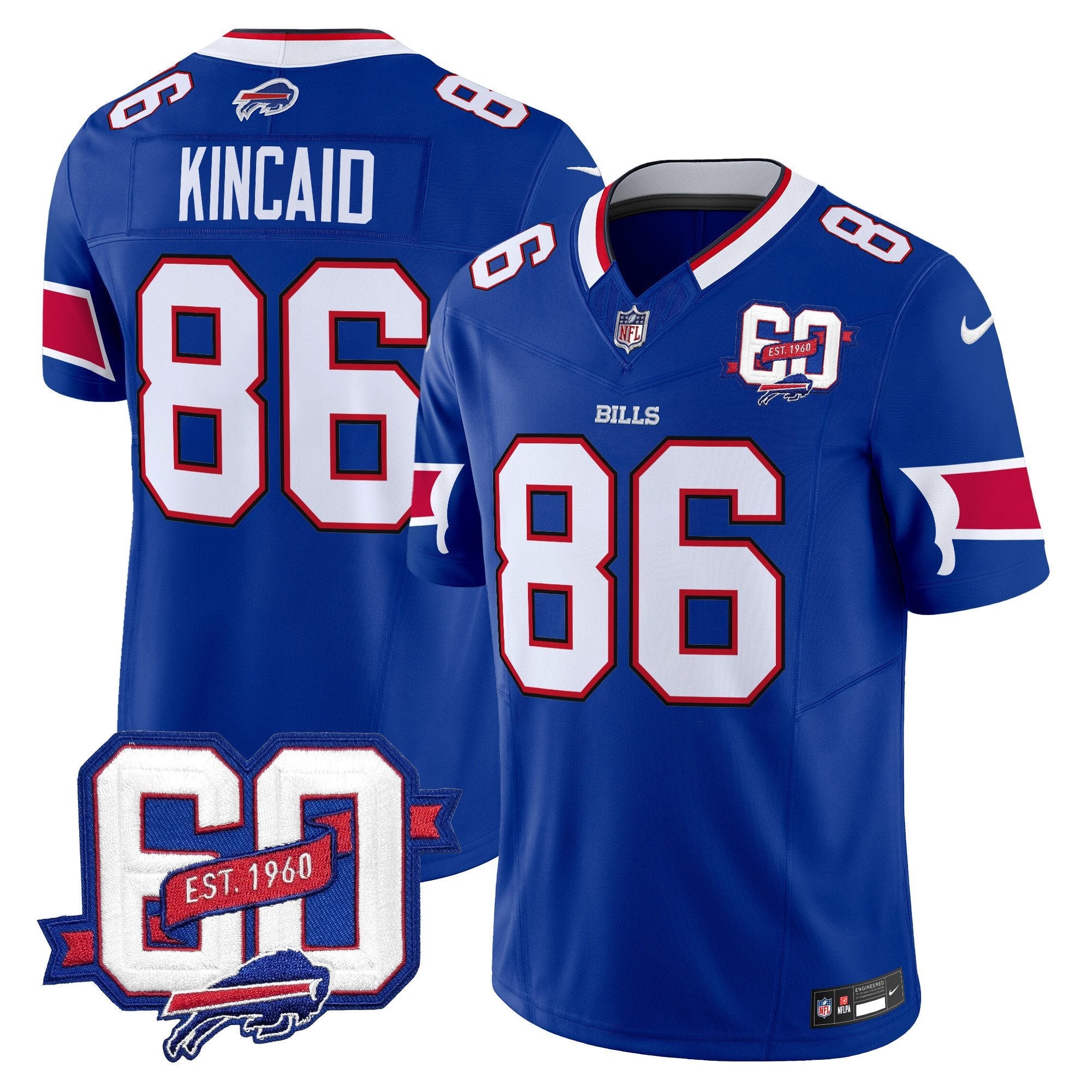 Bills 60th Anniversary Patch Vapor Limited Jersey – All Stitched – Royal – Dalton Kincaid Jersey