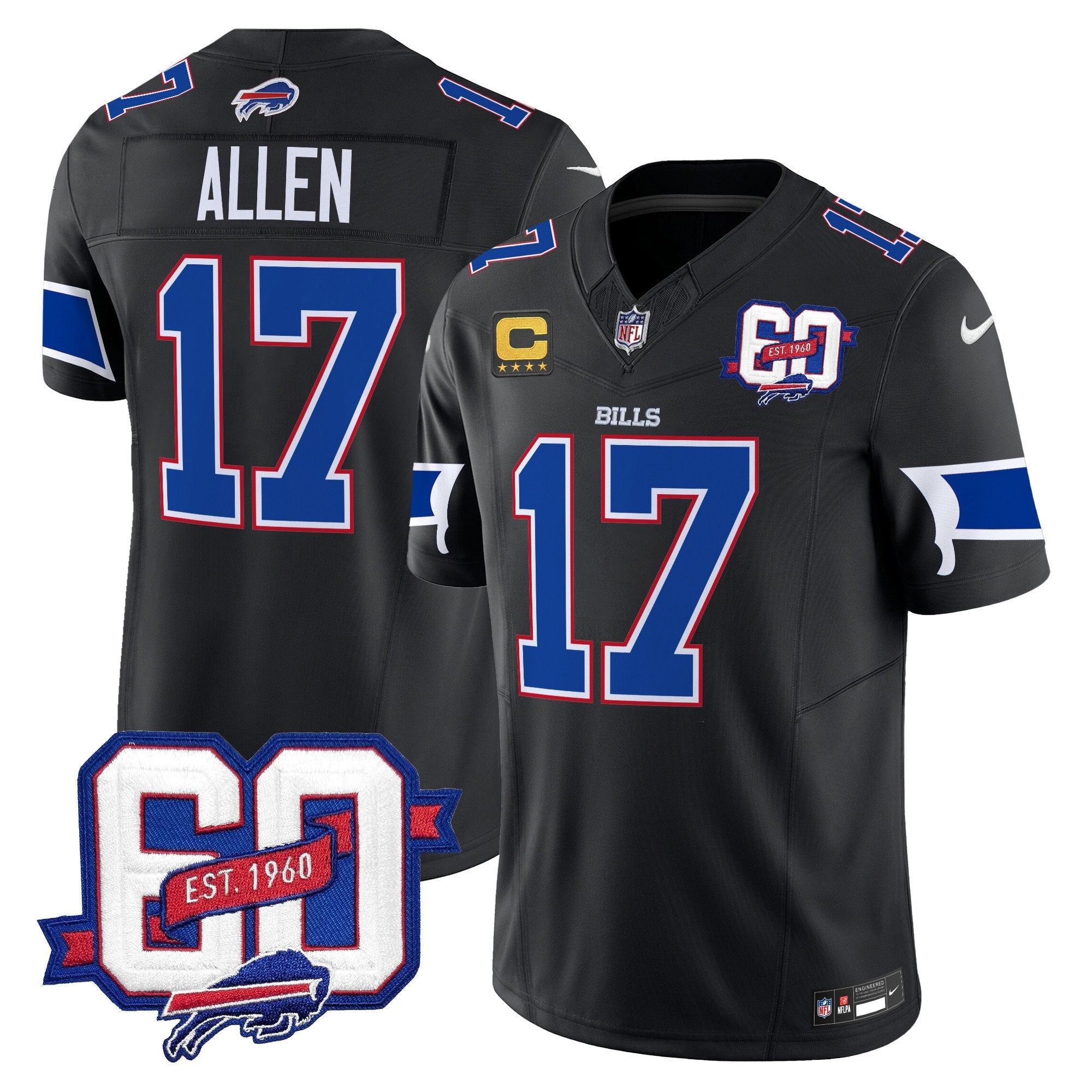 Bills 60th Anniversary Patch Vapor Limited Jersey – All Stitched – Black – Josh Allen Jersey