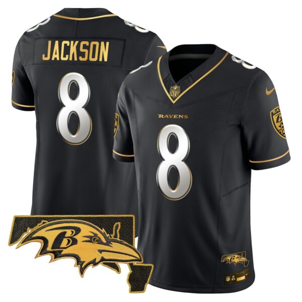 Ravens 2024 Gold Vapor Limited Jersey – All Stitched – Black Limited – Lamar Jackson Jersey