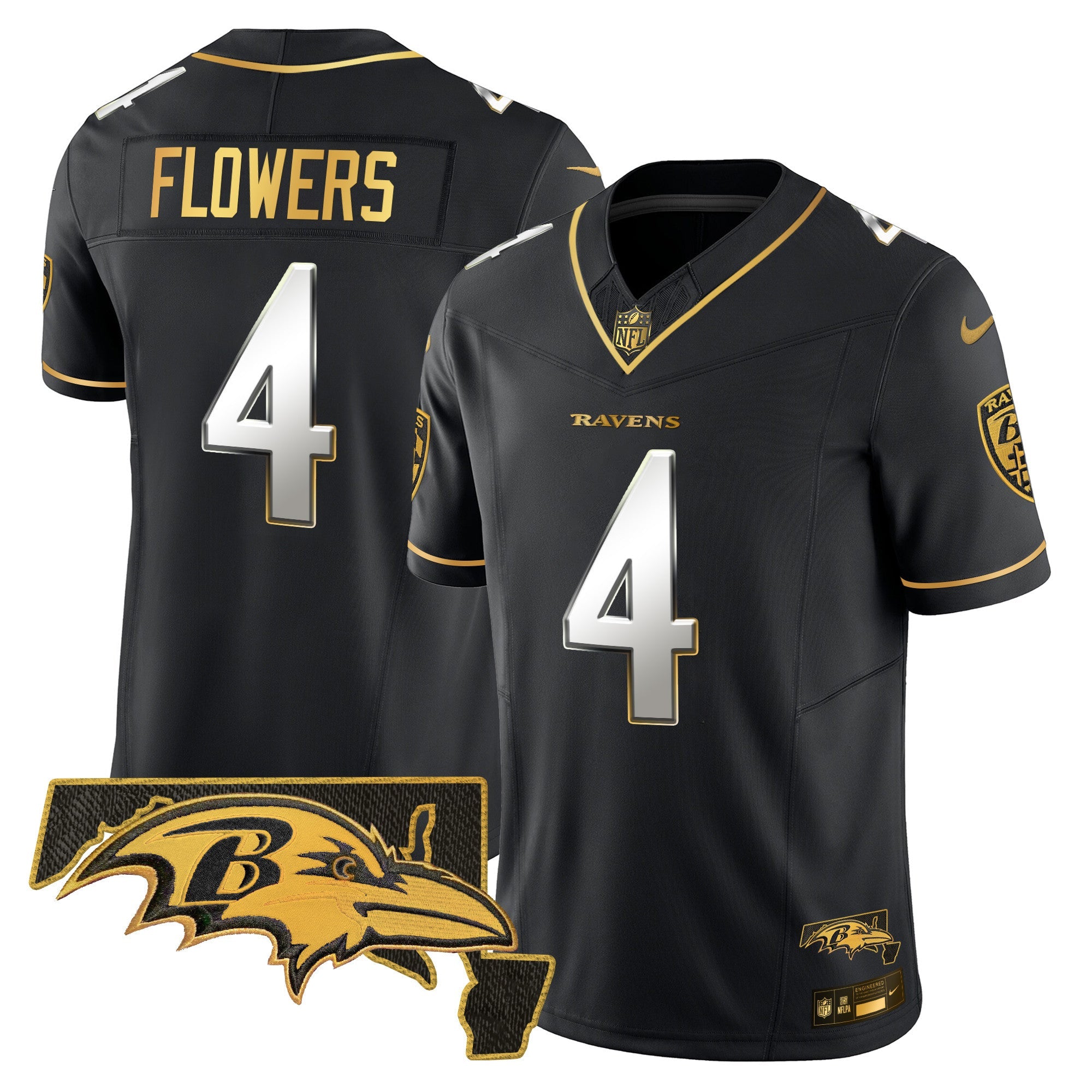 Ravens 2024 Gold Vapor Limited Jersey – All Stitched – Black Limited – Zay Flowers Jersey