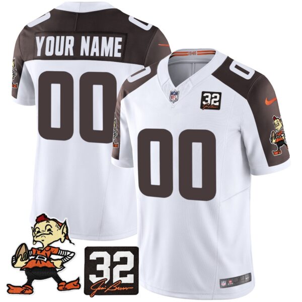 Browns #32 Jim Brown Memorial Patch Vapor Limited Custom Jersey V2 – All Stitched – Inverted Jersey