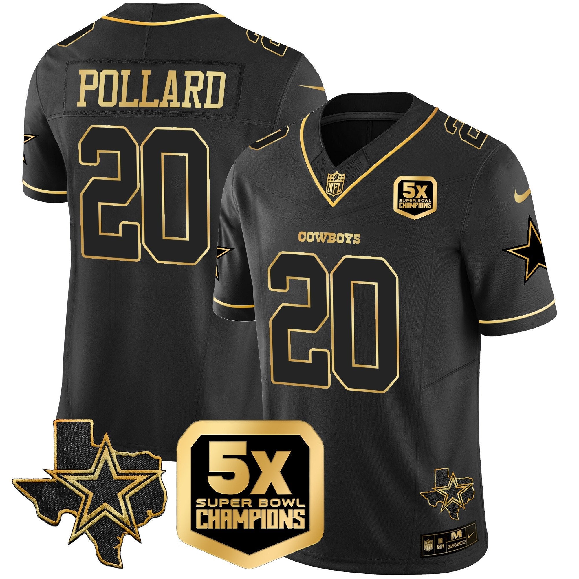 Cowboys 5x Super Bowl Champions Vapor Limited Jersey – All Stitched – Black Gold – Tony Pollard Jersey