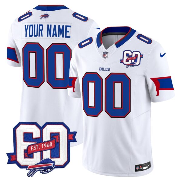 Bills 60th Anniversary Patch Vapor Limited Custom Jersey – All Stitched – White Jersey
