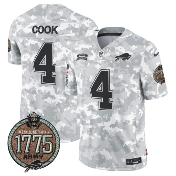 Bills 2024 Salute to Service Establishment Year Patch Vapor Limited Jersey – All Stitched – Army – James Cook Jersey