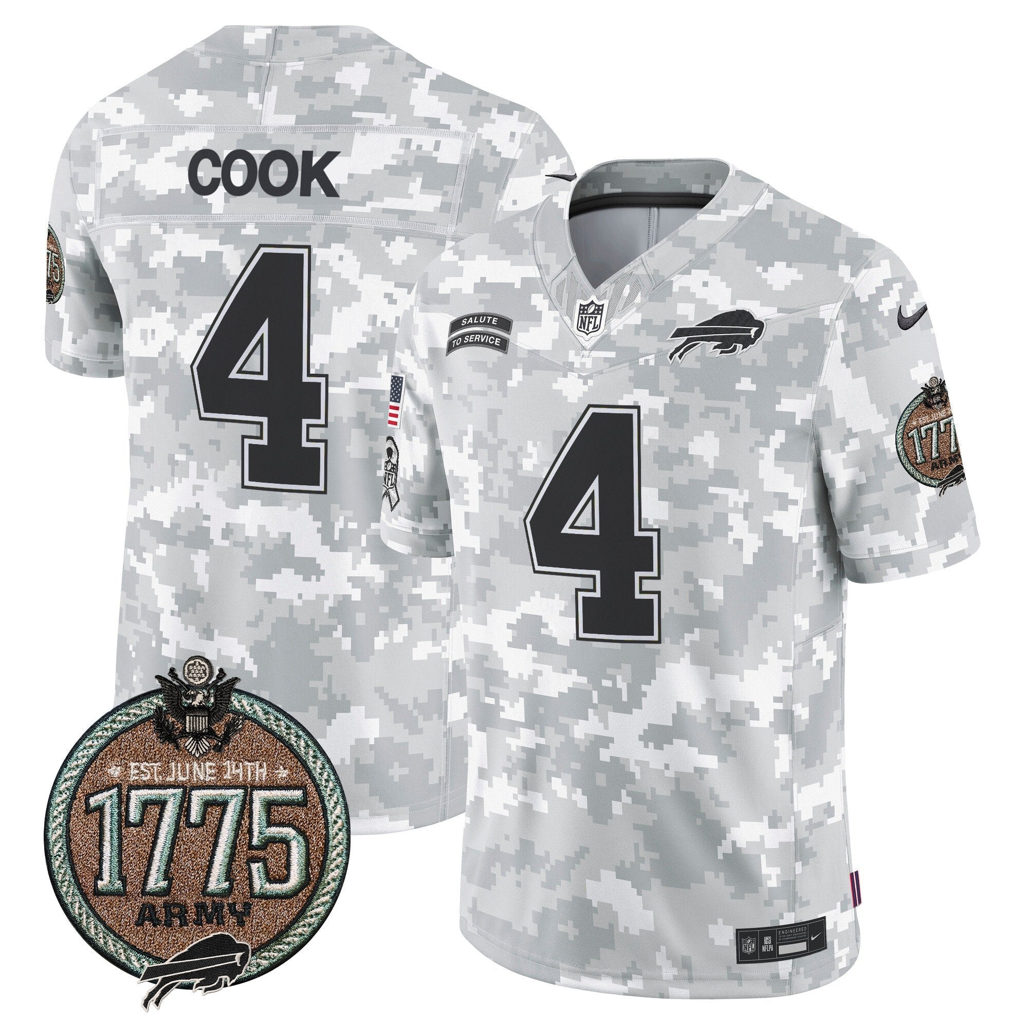 Bills 2024 Salute to Service Establishment Year Patch Vapor Limited Jersey – All Stitched – Army – James Cook Jersey