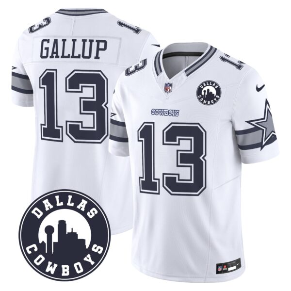 Cowboys “Dallas City” Patch Vapor Limited Jersey – All Stitched – White – Michael Gallup Jersey