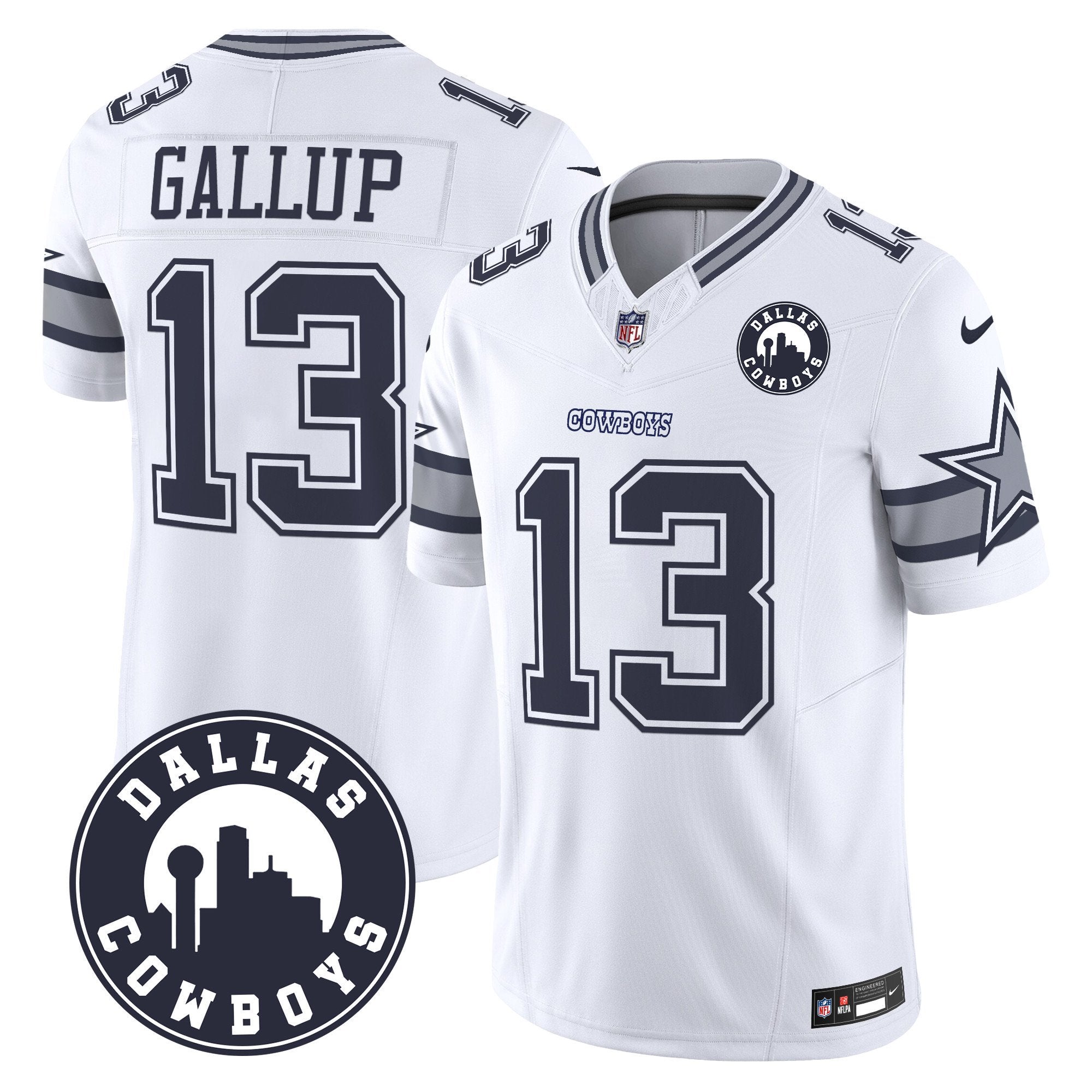 Cowboys “Dallas City” Patch Vapor Limited Jersey – All Stitched – White – Michael Gallup Jersey