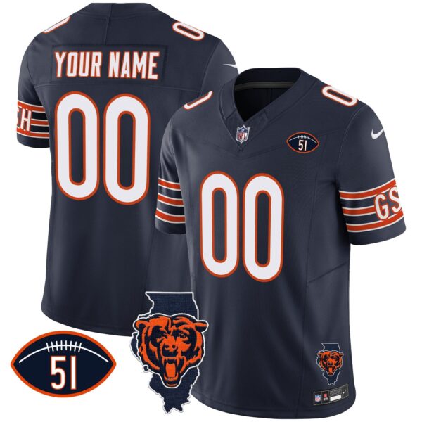 Bears Illinois Patch Vapor Custom Jersey – All Stitched – Navy Jersey