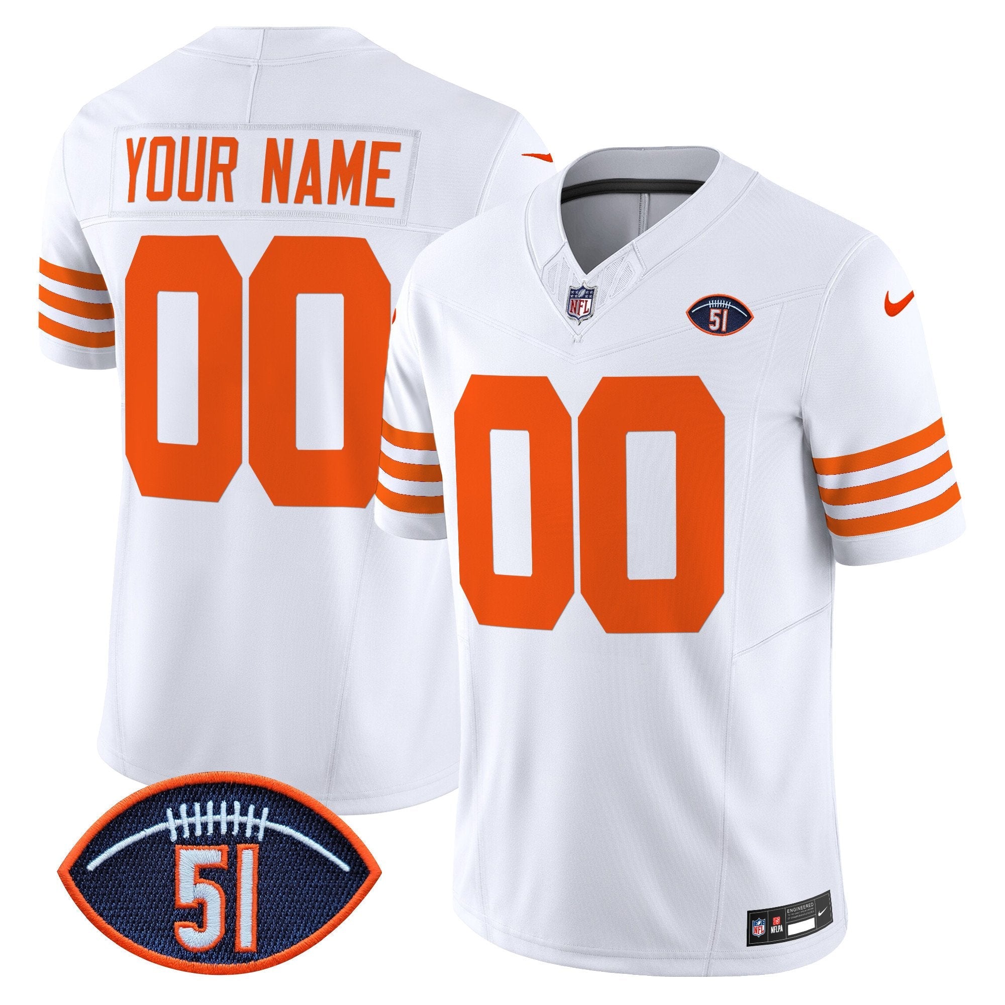 Chicago Bears Dick Butkus Patch Throwback Vapor Limited Custom Jersey – All Stitched – White Jersey