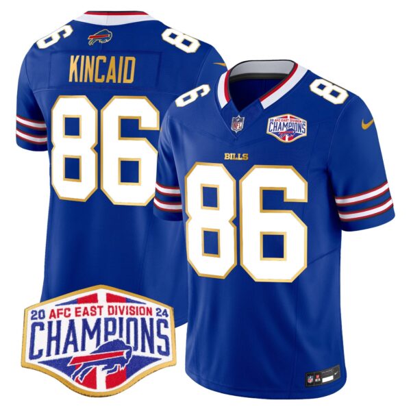 Bills 2024 AFC East Division Champions Gold Trim Vapor Limited Jersey – All Stitched – Royal – Dalton Kincaid Jersey
