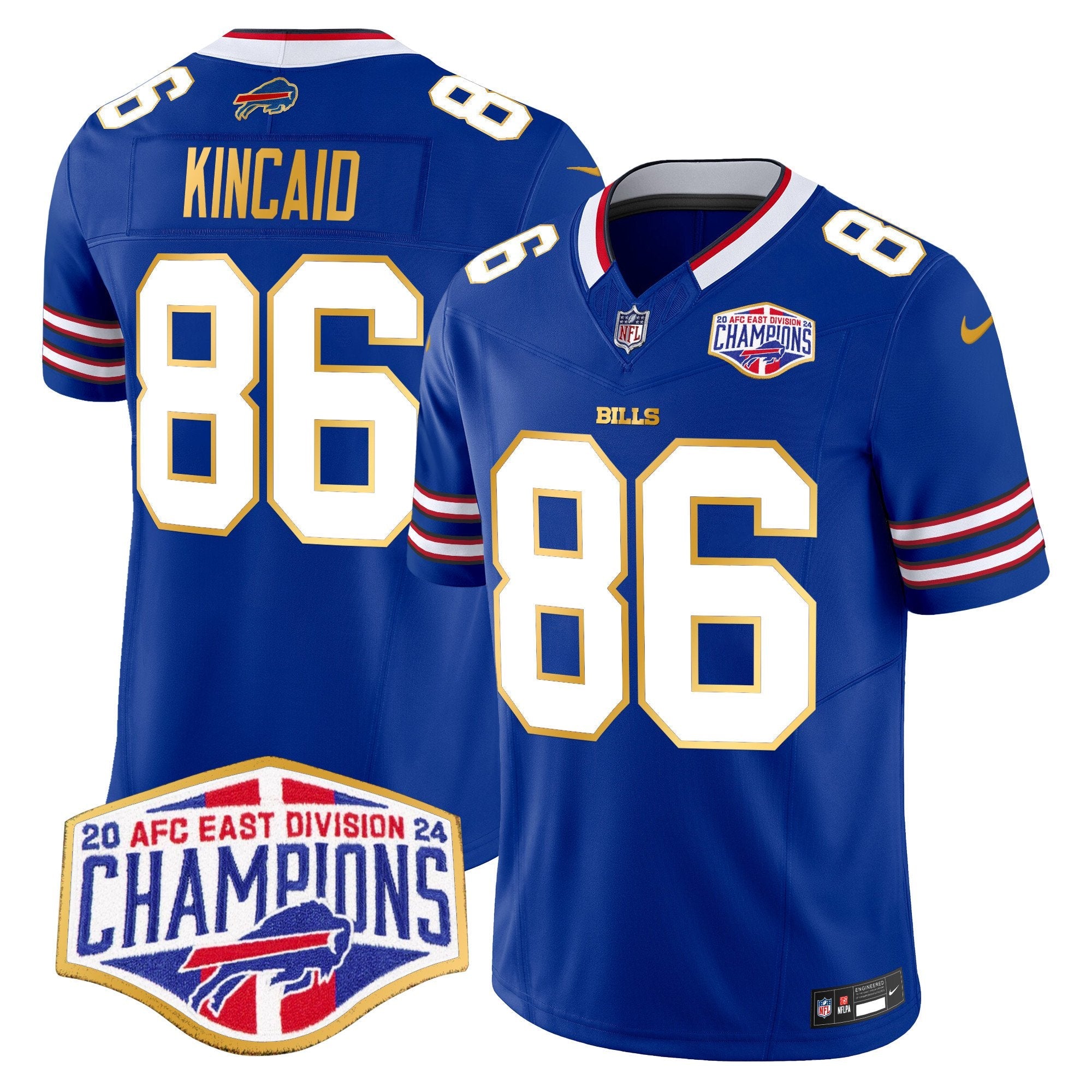 Bills 2024 AFC East Division Champions Gold Trim Vapor Limited Jersey – All Stitched – Royal – Dalton Kincaid Jersey