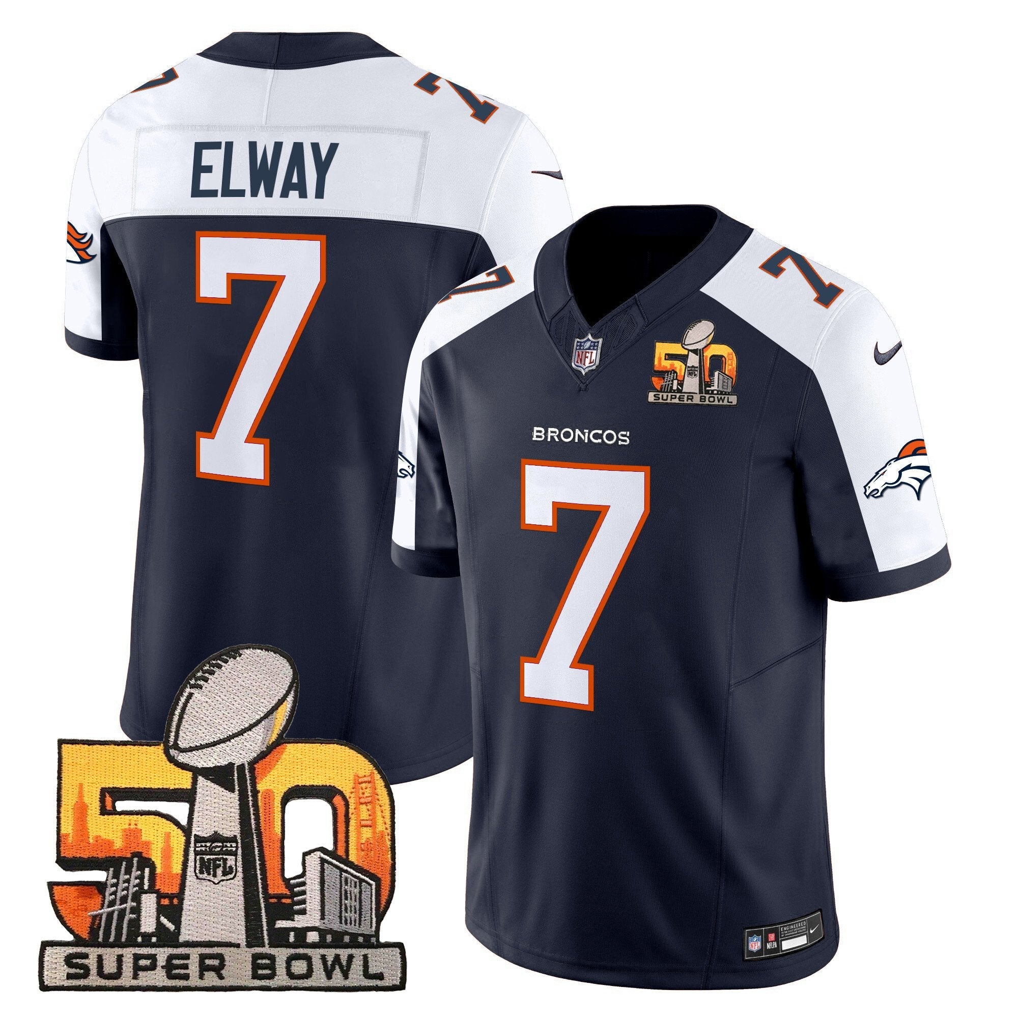 Denver Broncos Super Bowl 50 Patch Vapor Limited Jersey – All Stitched – Navy Alternate – John Elway Jersey