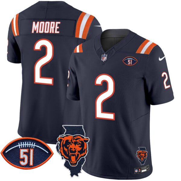 Bears Illinois Patch Vapor Limited Jersey V2 – All Stitched – Navy – D.J. Moore Jersey