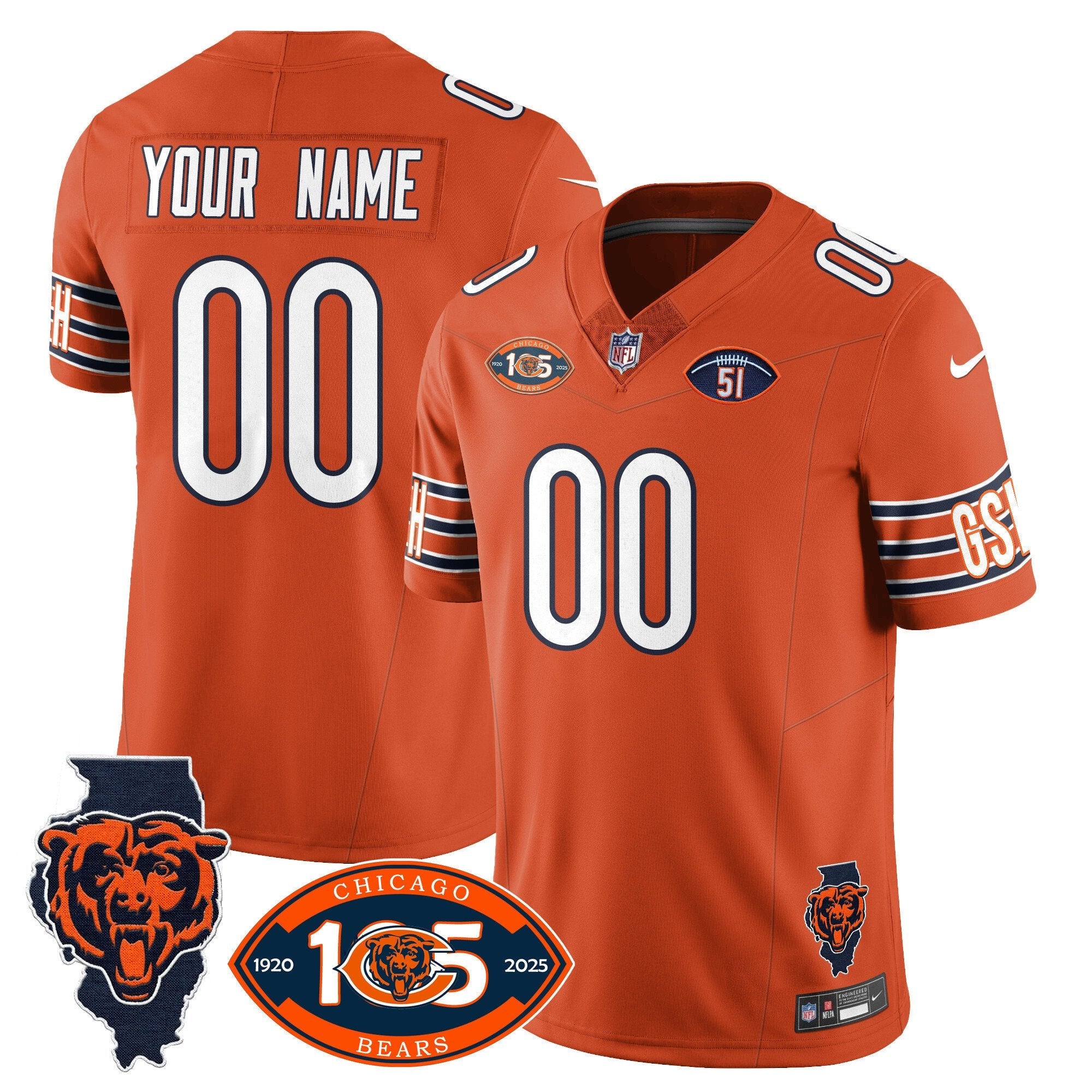 Bears 1920-2025 The Bears Vapor Limited Custom Jersey – All Stitched – Orange Jersey