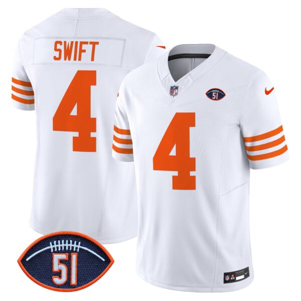 Chicago Bears Dick Butkus Patch Throwback Vapor Limited Jersey – All Stitched – White – D’Andre Swift Jersey