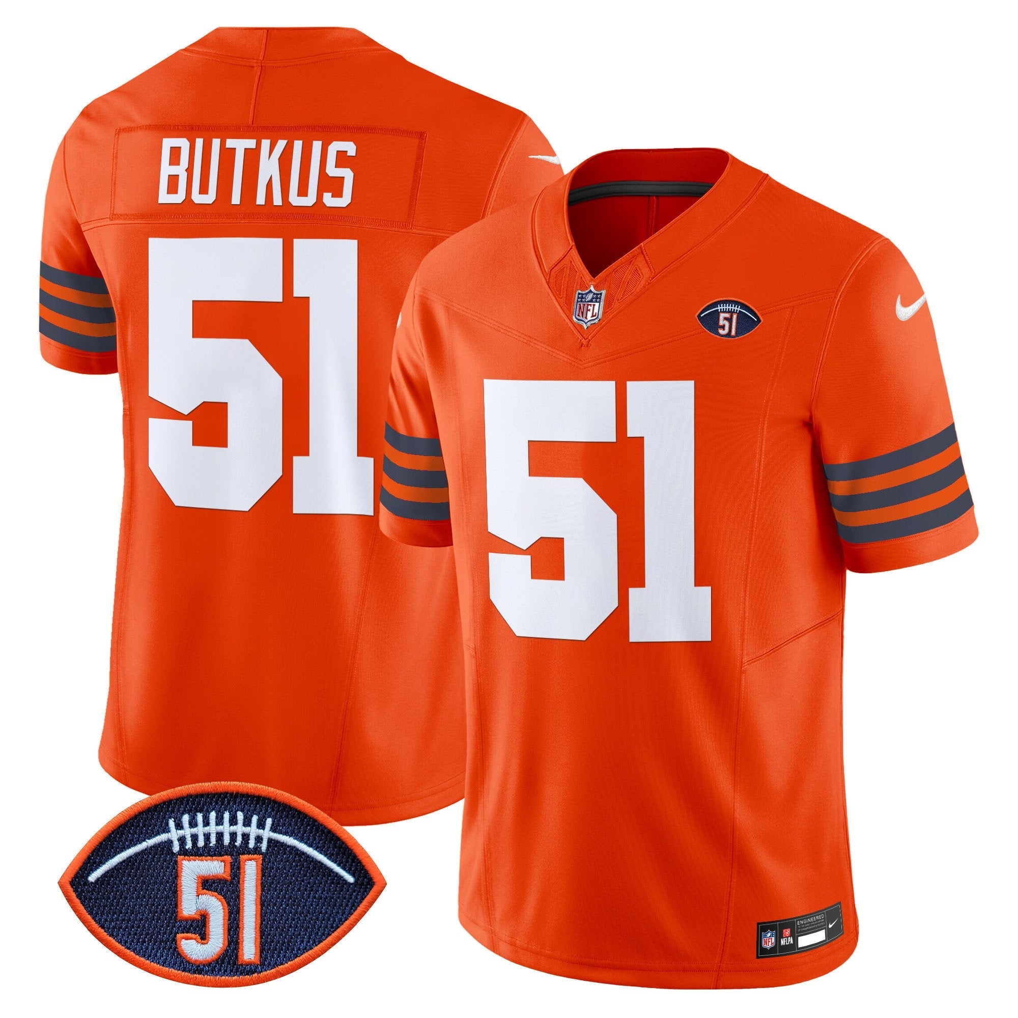 Chicago Bears Dick Butkus Patch Throwback Vapor Limited Jersey – All Stitched – Orange – Dick Butkus Jersey