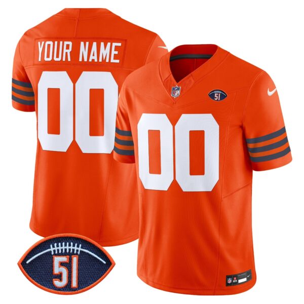 Chicago Bears Dick Butkus Patch Throwback Vapor Limited Custom Jersey – All Stitched – Orange Jersey