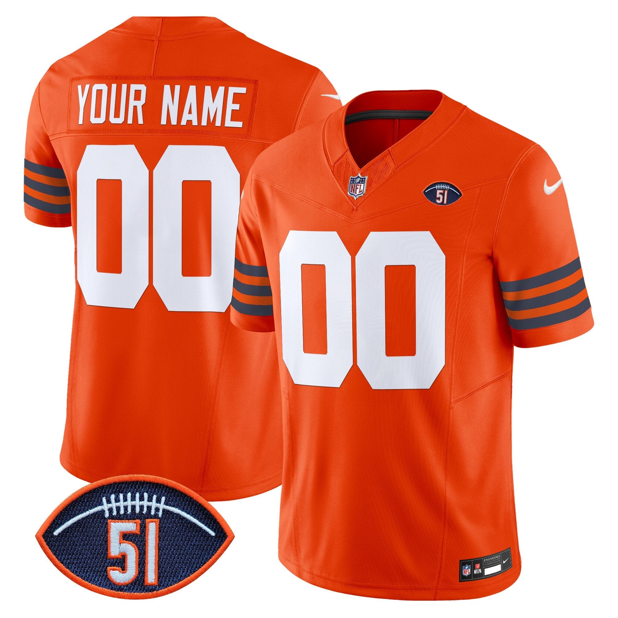 Chicago Bears Dick Butkus Patch Throwback Vapor Limited Custom Jersey – All Stitched – Orange Jersey