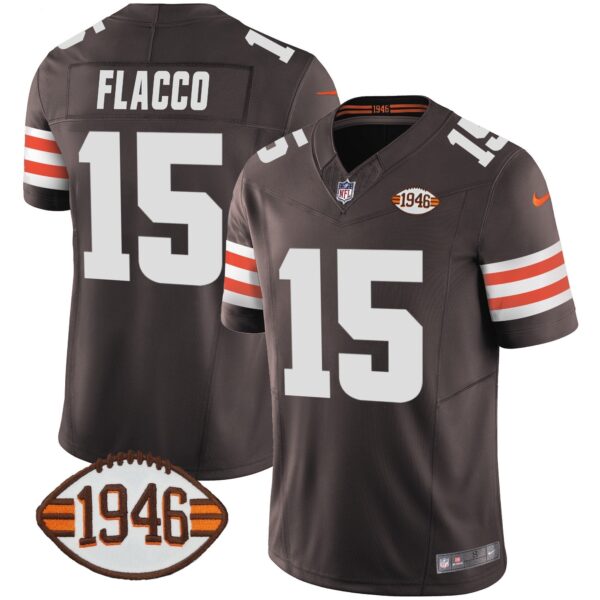 Browns 1946 75th Anniversary Patch Jersey – All Stitched – Brown – Joe Flacco Jersey