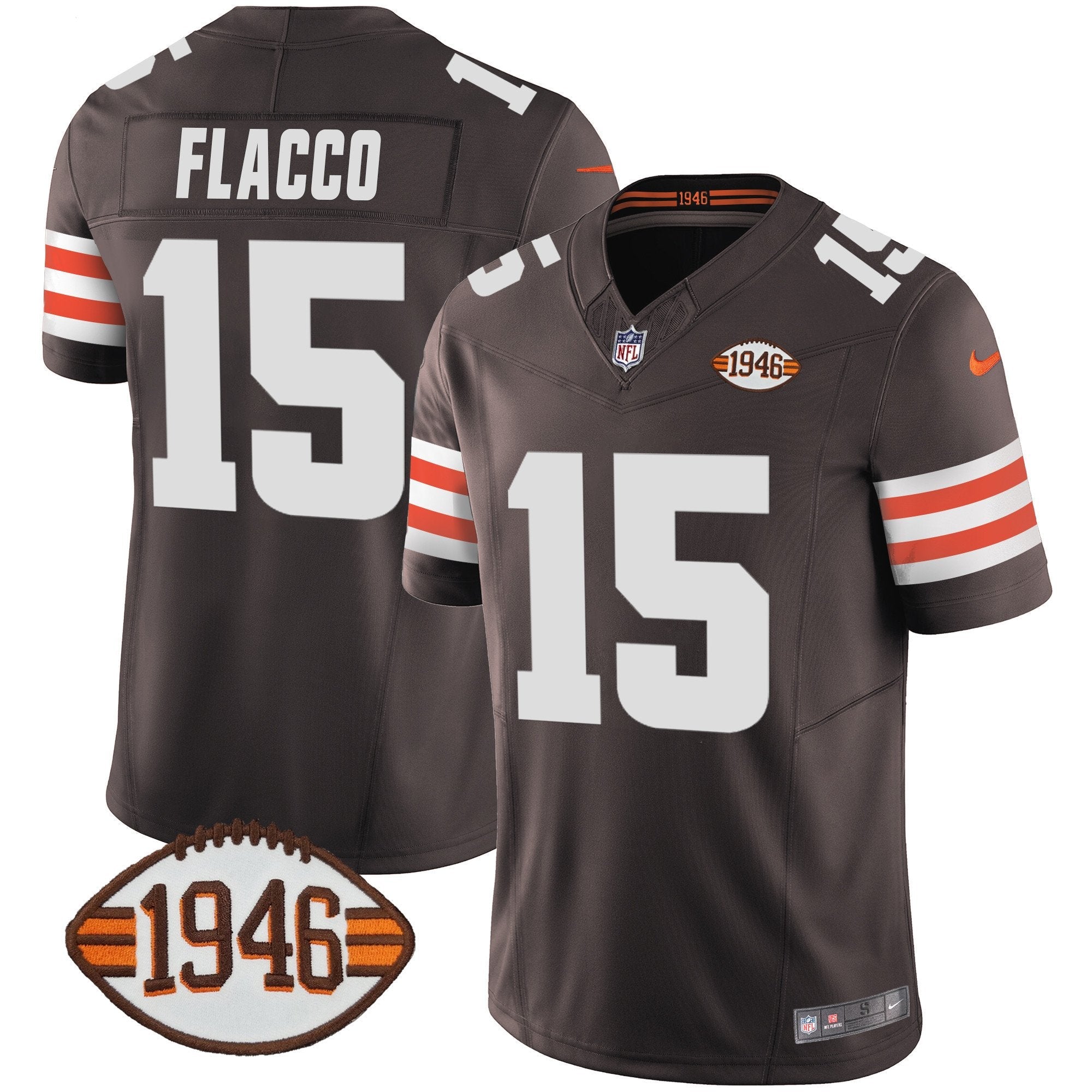 Browns 1946 75th Anniversary Patch Jersey – All Stitched – Brown – Joe Flacco Jersey