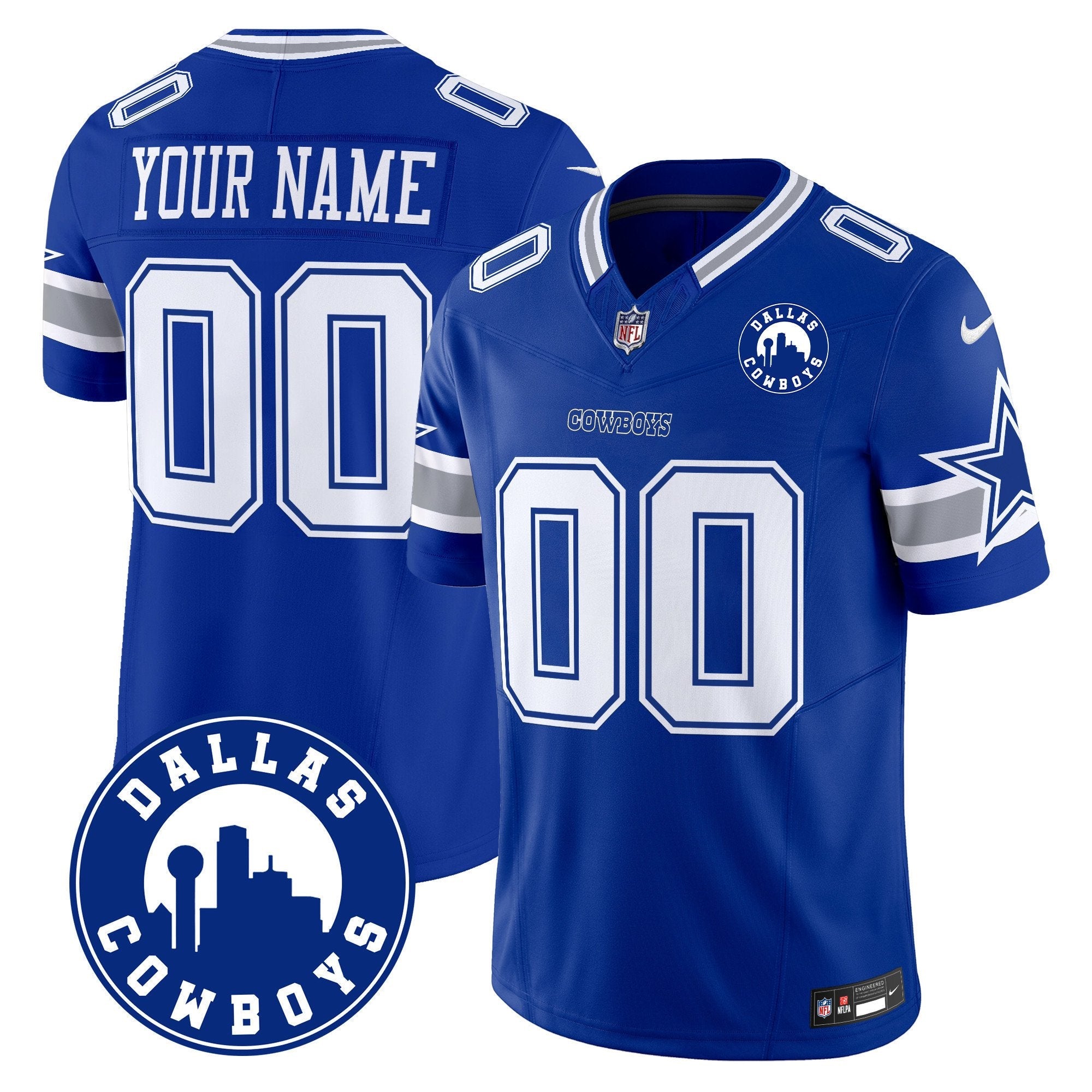 Cowboys “Dallas City” Patch Vapor Limited Custom Jersey – All Stitched – Royal Jersey