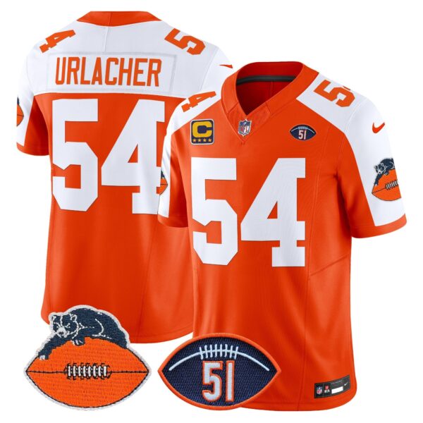 Chicago Bears Dick Butkus Patch Throwback Vapor Limited Jersey – All Stitched – Orange Alternate – Brian Urlacher Jersey