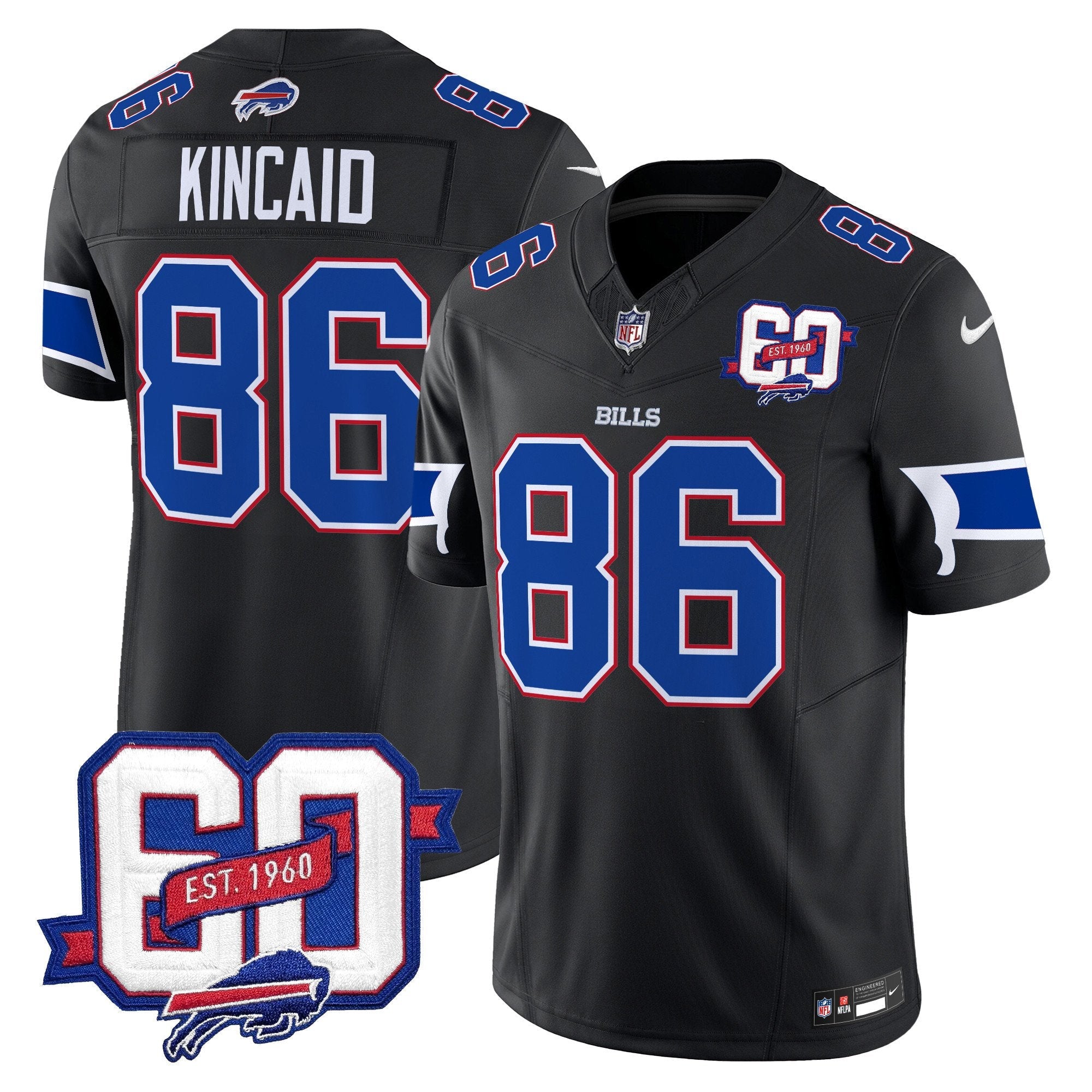 Bills 60th Anniversary Patch Vapor Limited Jersey – All Stitched – Black – Dalton Kincaid Jersey