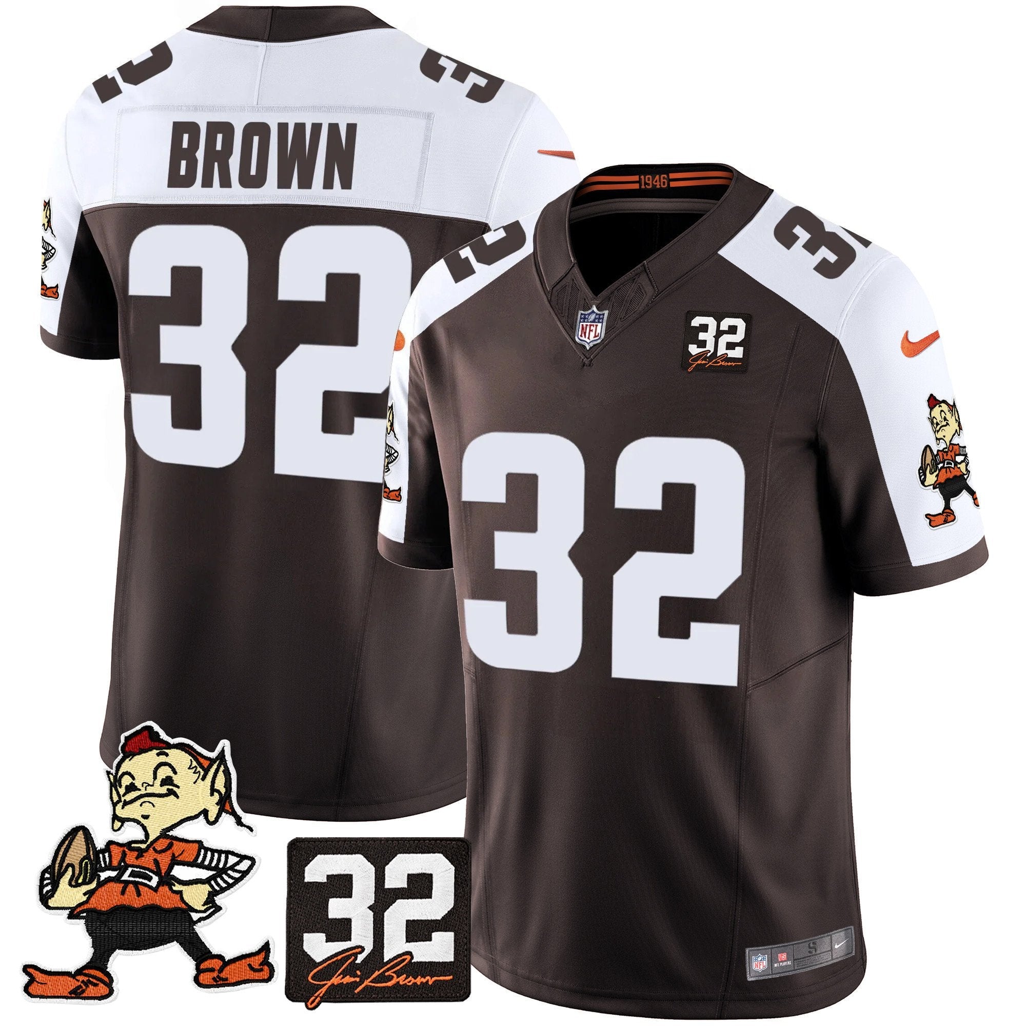 Browns #32 Jim Brown Memorial Patch Vapor Limited Jersey V2 – All Stitched – Alternate – Jim Brown Jersey