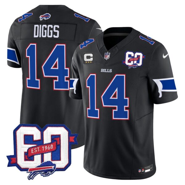 Bills 60th Anniversary Patch Vapor Limited Jersey – All Stitched – Black – Stefon Diggs Jersey