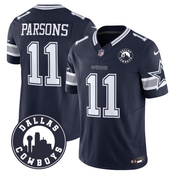Cowboys “Dallas City” Patch Vapor Limited Jersey – All Stitched – Navy – Micah Parsons Jersey