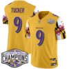 Ravens Maryland Flag 2024 AFC North Division Champions Patch Vapor Limited Jersey – All Stitched – Gold – Justin Tucker Jersey
