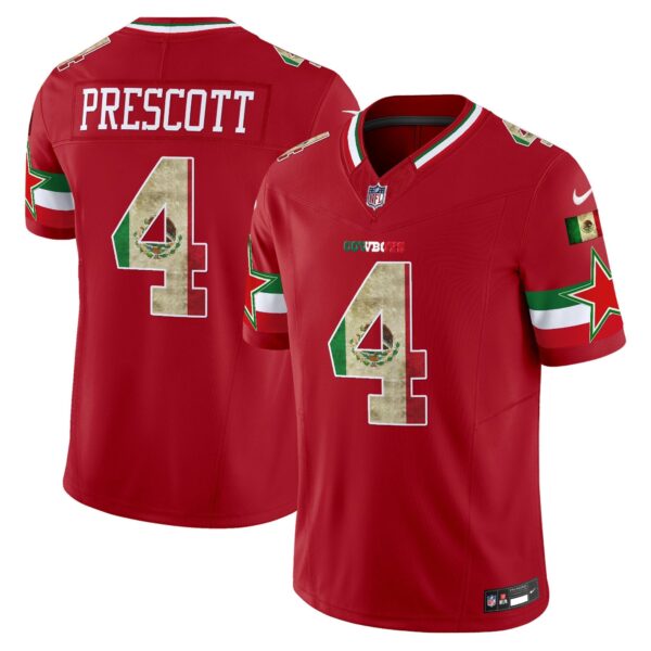Dallas Cowboys Mexico Vapor Limited Jersey V3 – All Stitched – Red – Dak Prescott Jersey